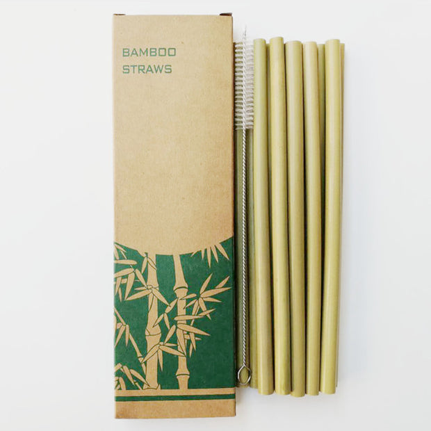 12Pcs/Set Reusable Green Bamboo Straw