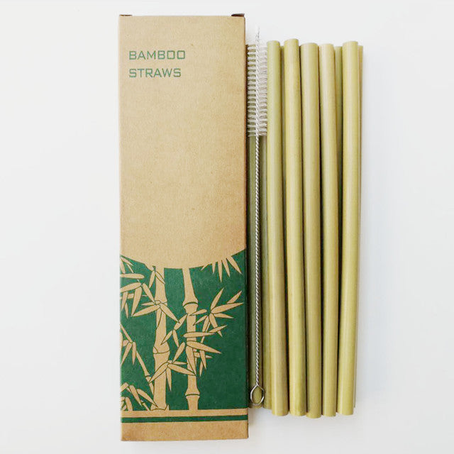 12Pcs/Set Reusable Green Bamboo Straw