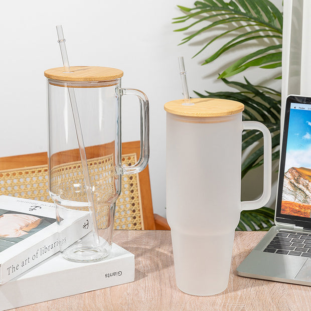 Glass Cup Sublimation Bamboo Wood Cover Straw