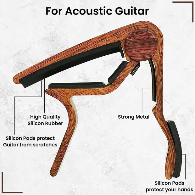 Capo Quick Change Guitar Capo  Wooden With 5 Guitar Picks