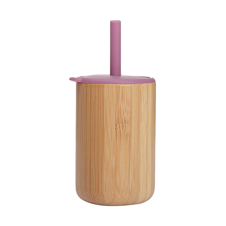 Bamboo Wood Cup With Lid Silicone Straw Children