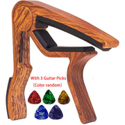 Capo Quick Change Guitar Capo  Wooden With 5 Guitar Picks