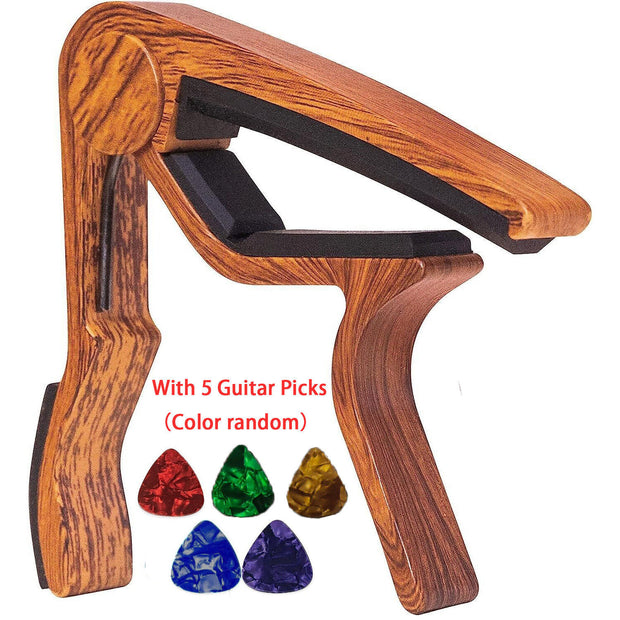 Capo Quick Change Guitar Capo  Wooden With 5 Guitar Picks