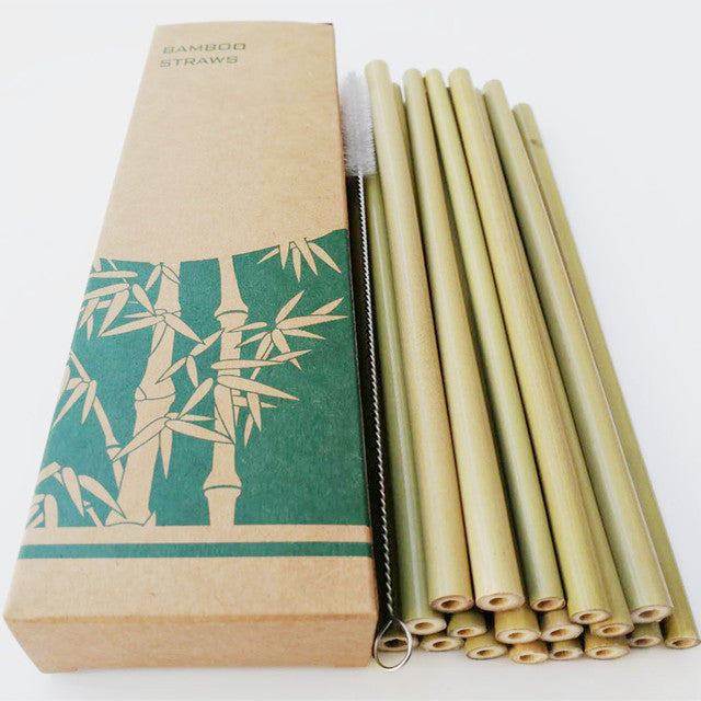 12Pcs/Set Reusable Green Bamboo Straw