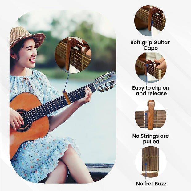 Capo Quick Change Guitar Capo  Wooden With 5 Guitar Picks