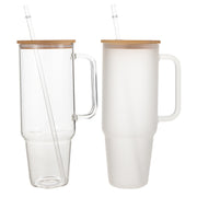 Glass Cup Sublimation Bamboo Wood Cover Straw
