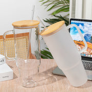 Glass Cup Sublimation Bamboo Wood Cover Straw