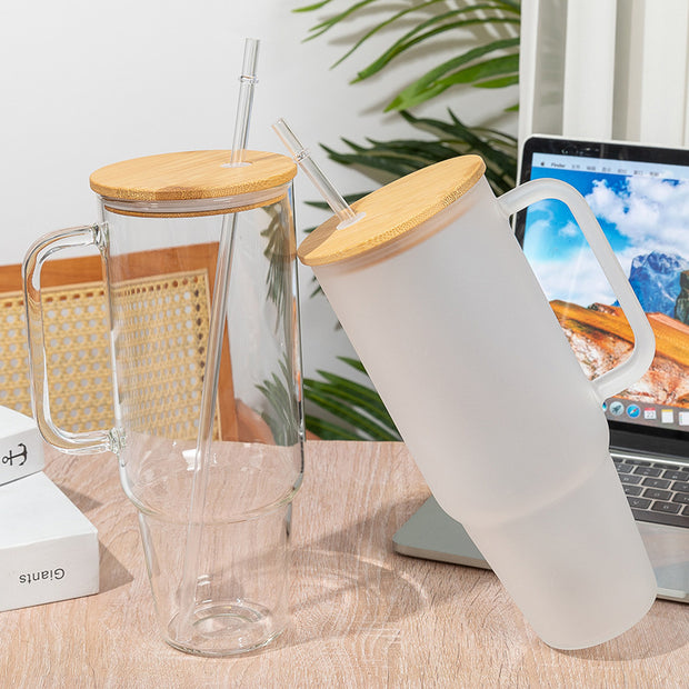 Glass Cup Sublimation Bamboo Wood Cover Straw