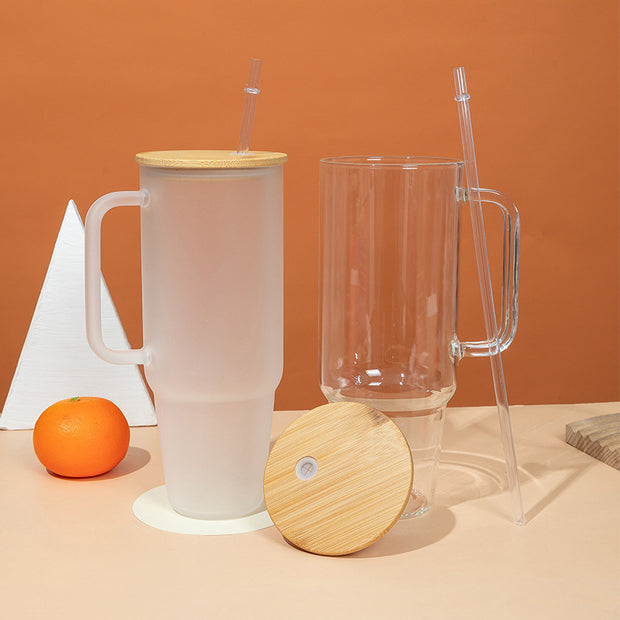 Glass Cup Sublimation Bamboo Wood Cover Straw