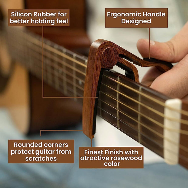 Capo Quick Change Guitar Capo  Wooden With 5 Guitar Picks