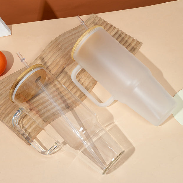 Glass Cup Sublimation Bamboo Wood Cover Straw
